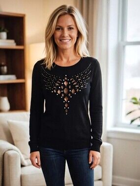 Los Angeles Apparel Black Long-Sleeve Top with Cutouts and Studs